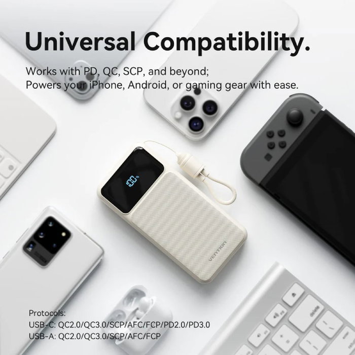 Vention Power Bank 20000mAh 22.5W Rosa con Cable USB-C XGYP0-40-TY